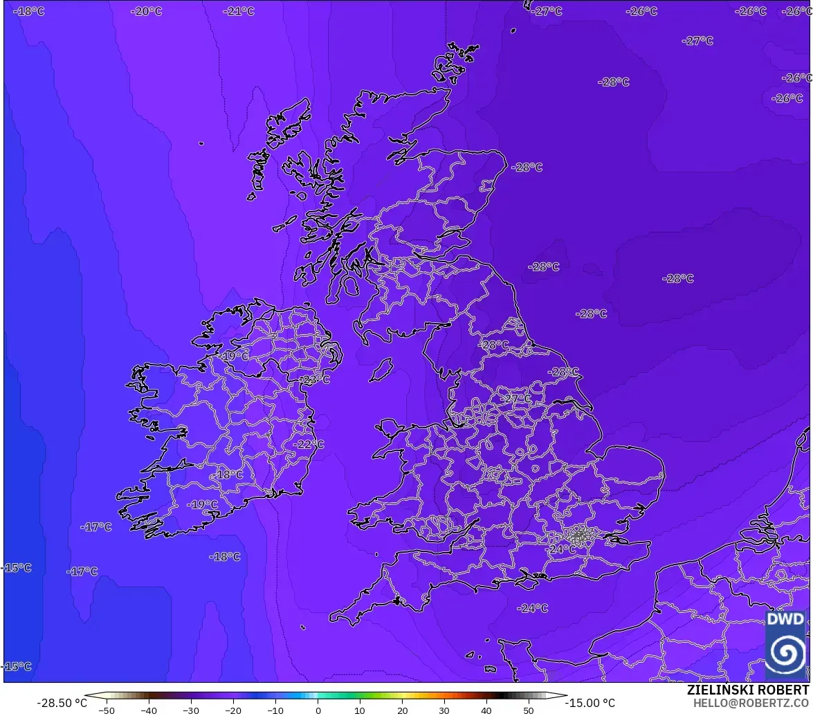 ICON model - United Kingdom, Temperature at 500hPa