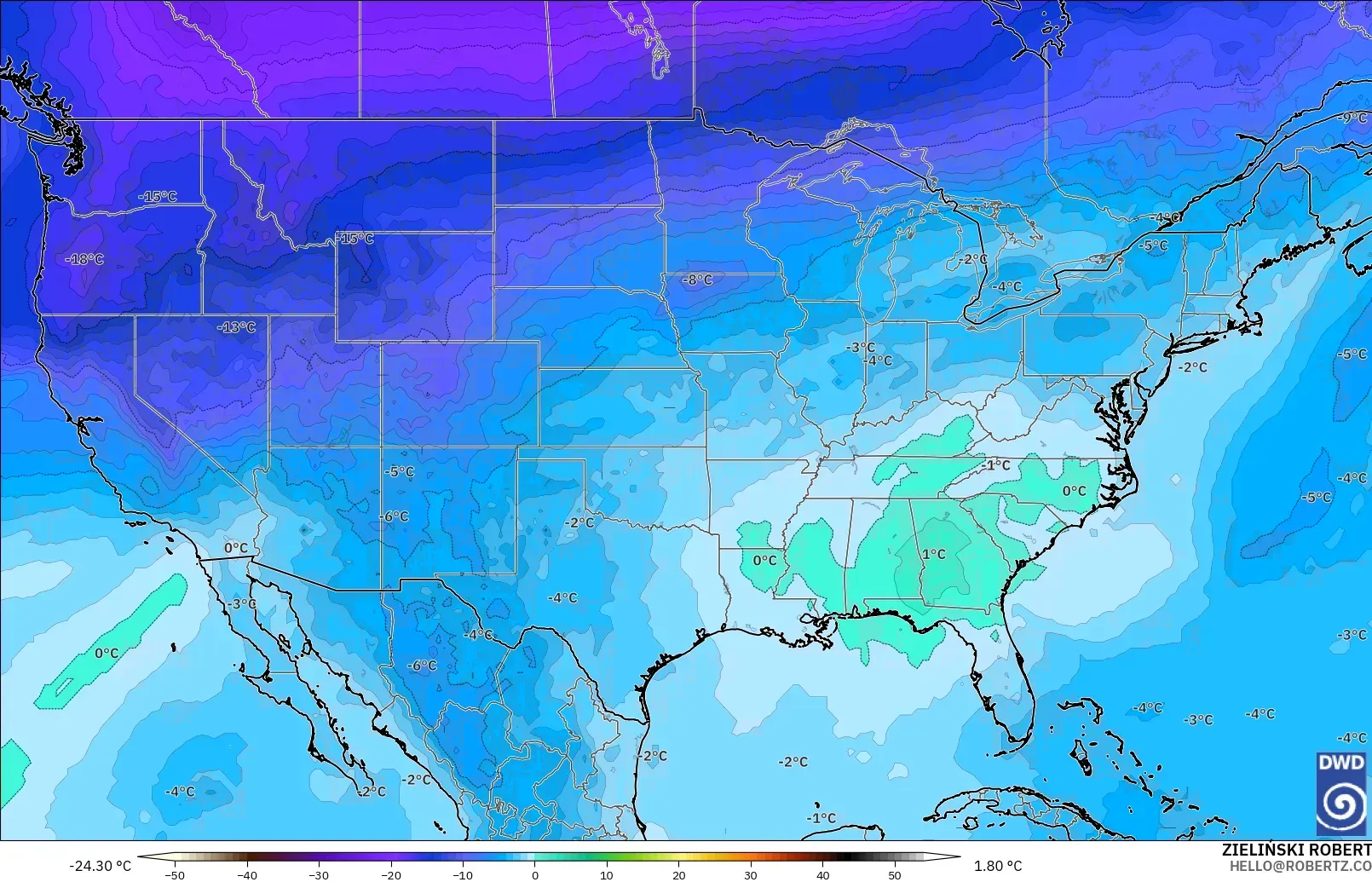ICON model - United States, Temperature at 500hPa