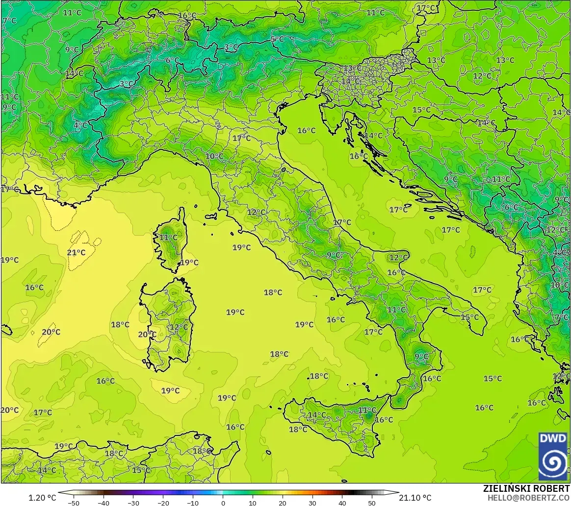 ICON model - Italy, Temperature at 850hPa