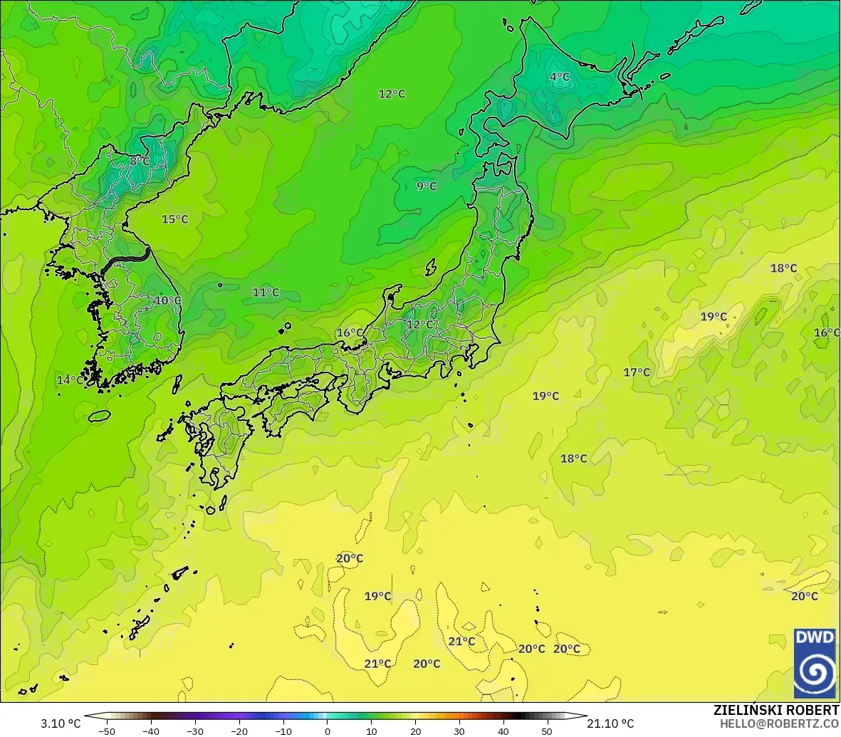 ICON model - Japan, Temperature at 850hPa