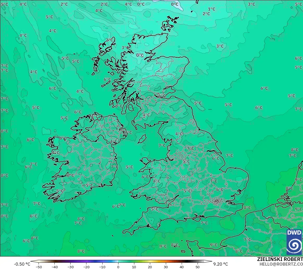 ICON model - United Kingdom, Temperature at 850hPa