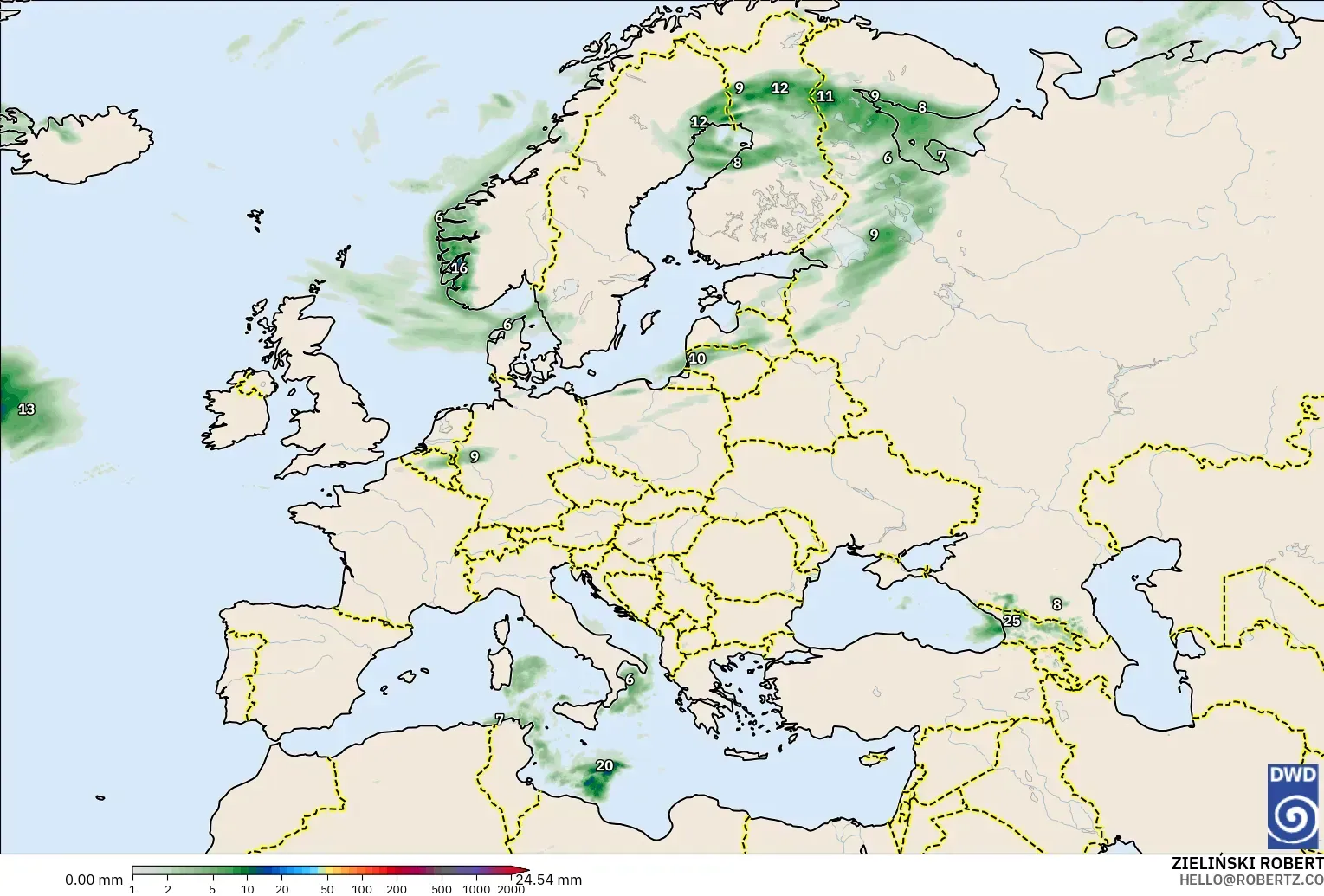 ICON model - Europe, Precipitation Accumulation