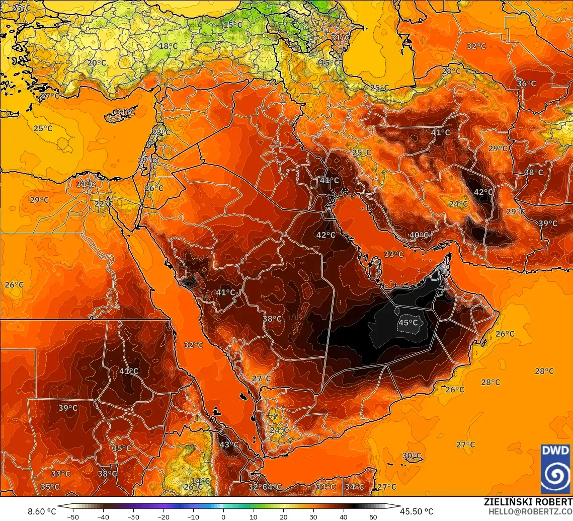 ICON model - Middle East, Temperature at 2m