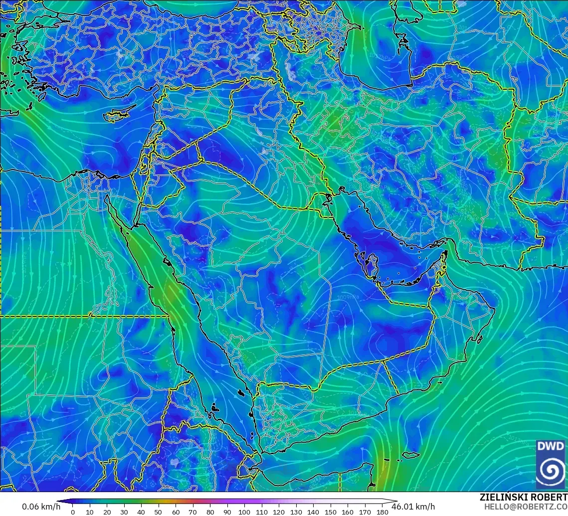 ICON model - Middle East, Wind at 10m