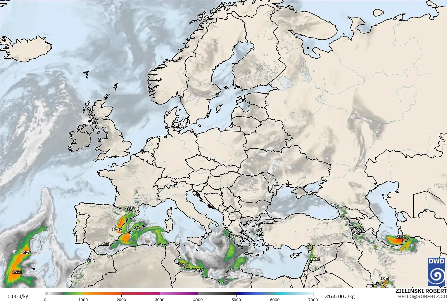 ICON model - Europe, CAPE