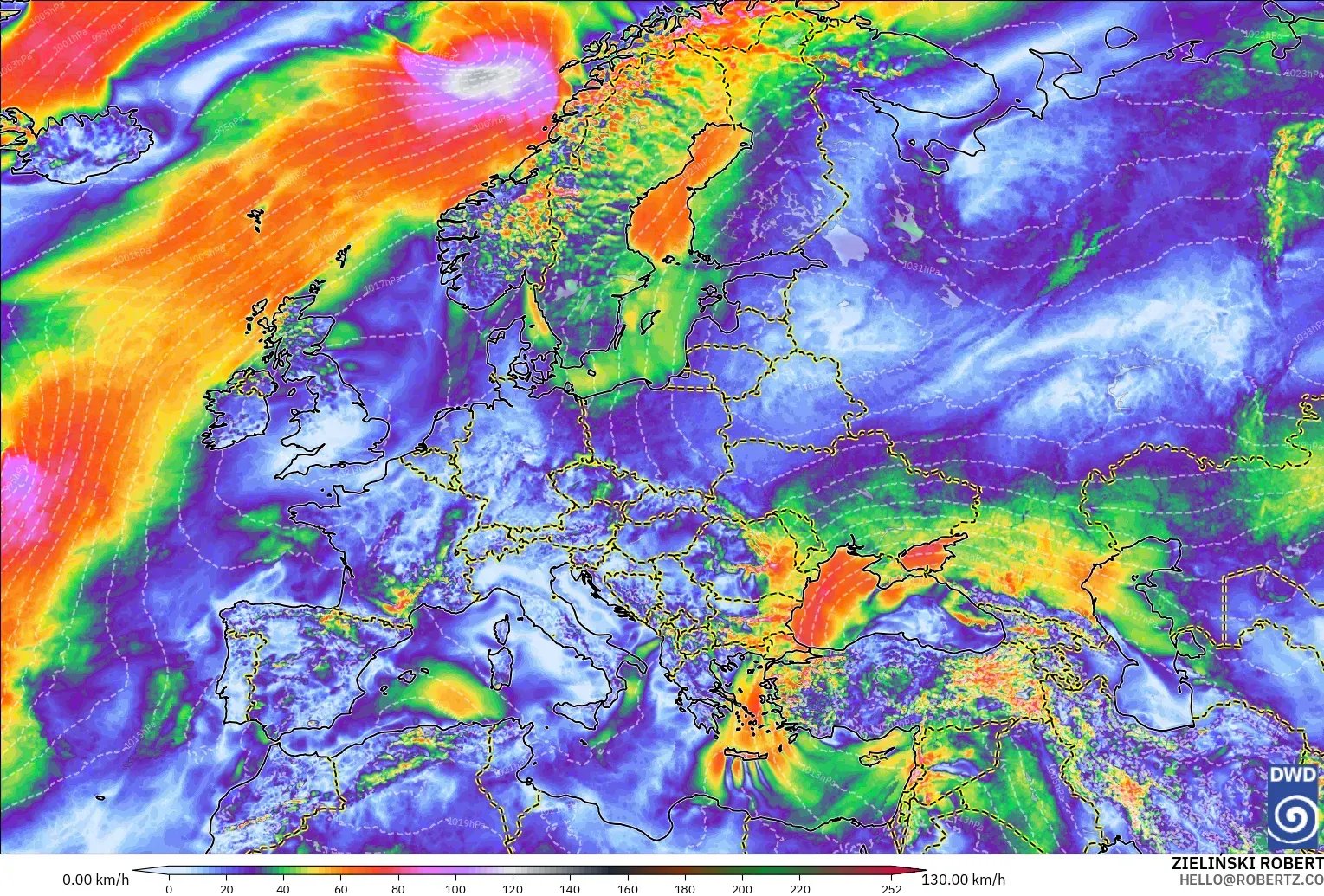 ICON model - Europe, Wind Gusts