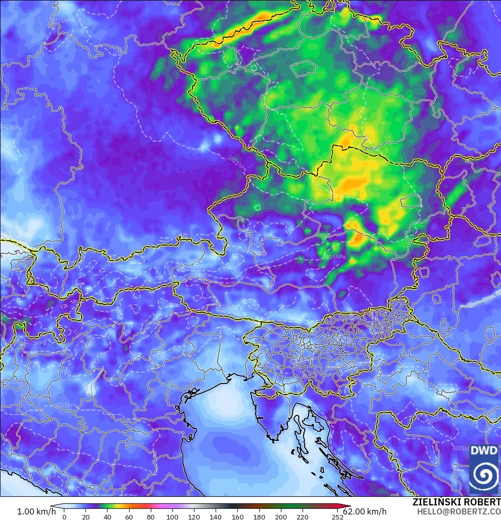 ICON model - Austria, Wind Gusts Peak
