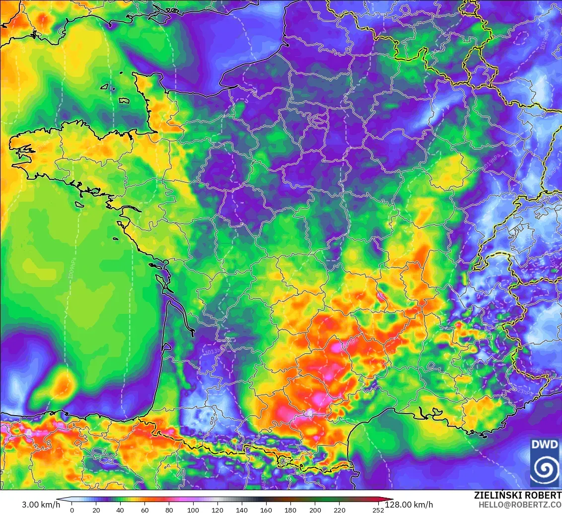 ICON model - France, Wind Gusts Peak