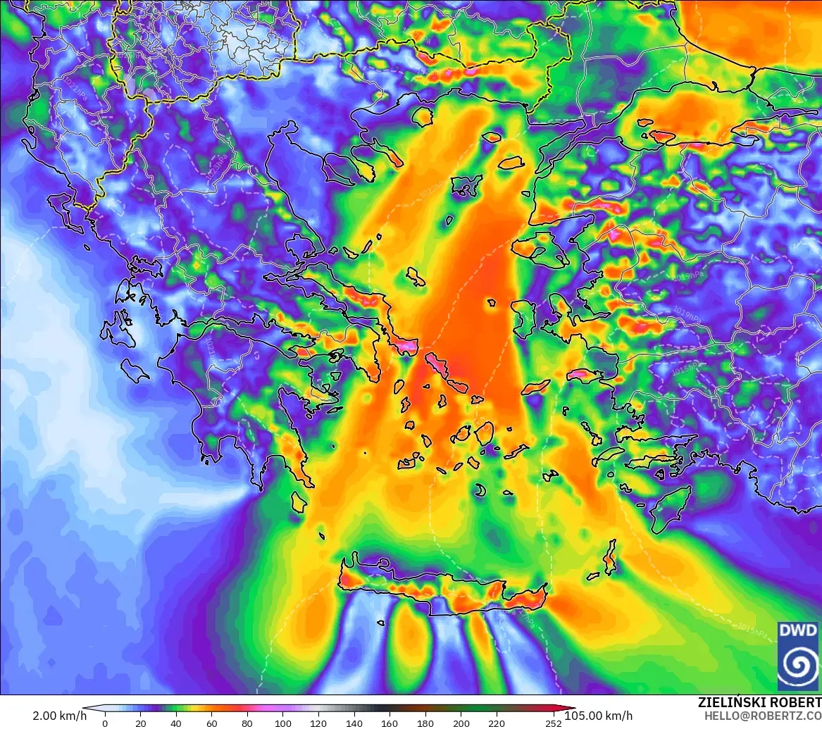 ICON model - Greece, Wind Gusts Peak