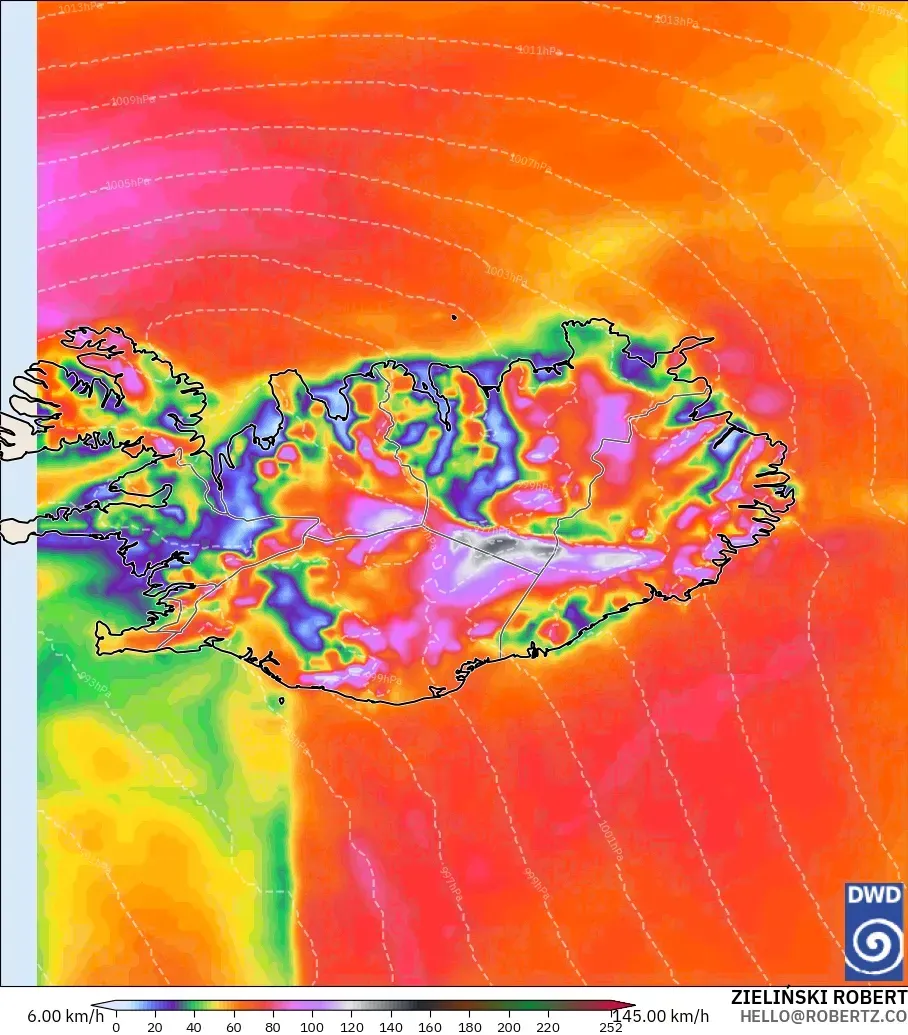 ICON model - Iceland, Wind Gusts Peak