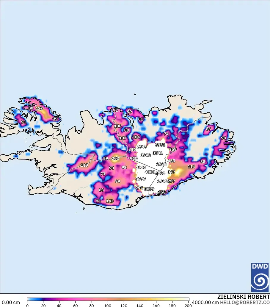 ICON model - Iceland, Snow Depth