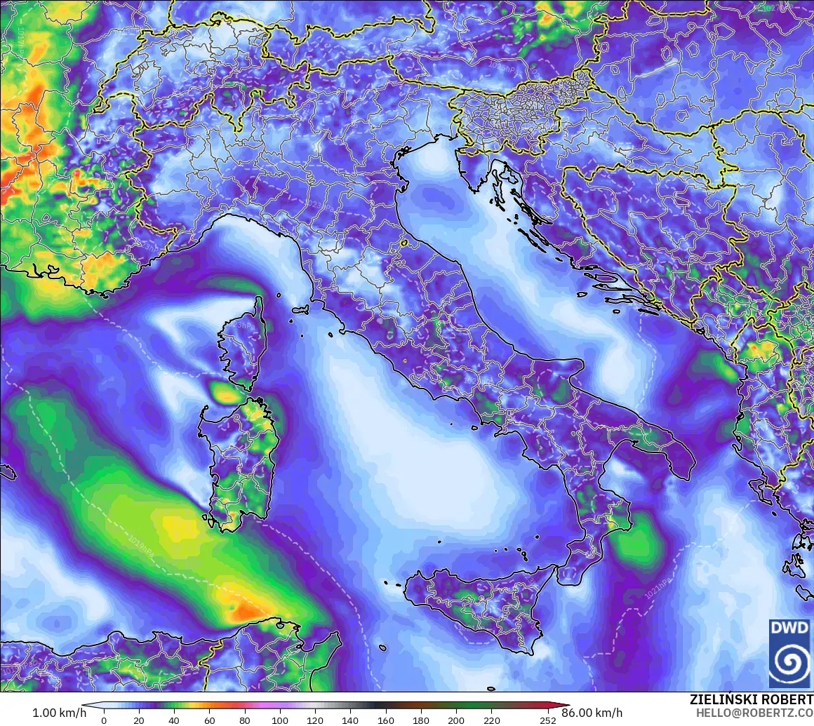 ICON model - Italy, Wind Gusts Peak