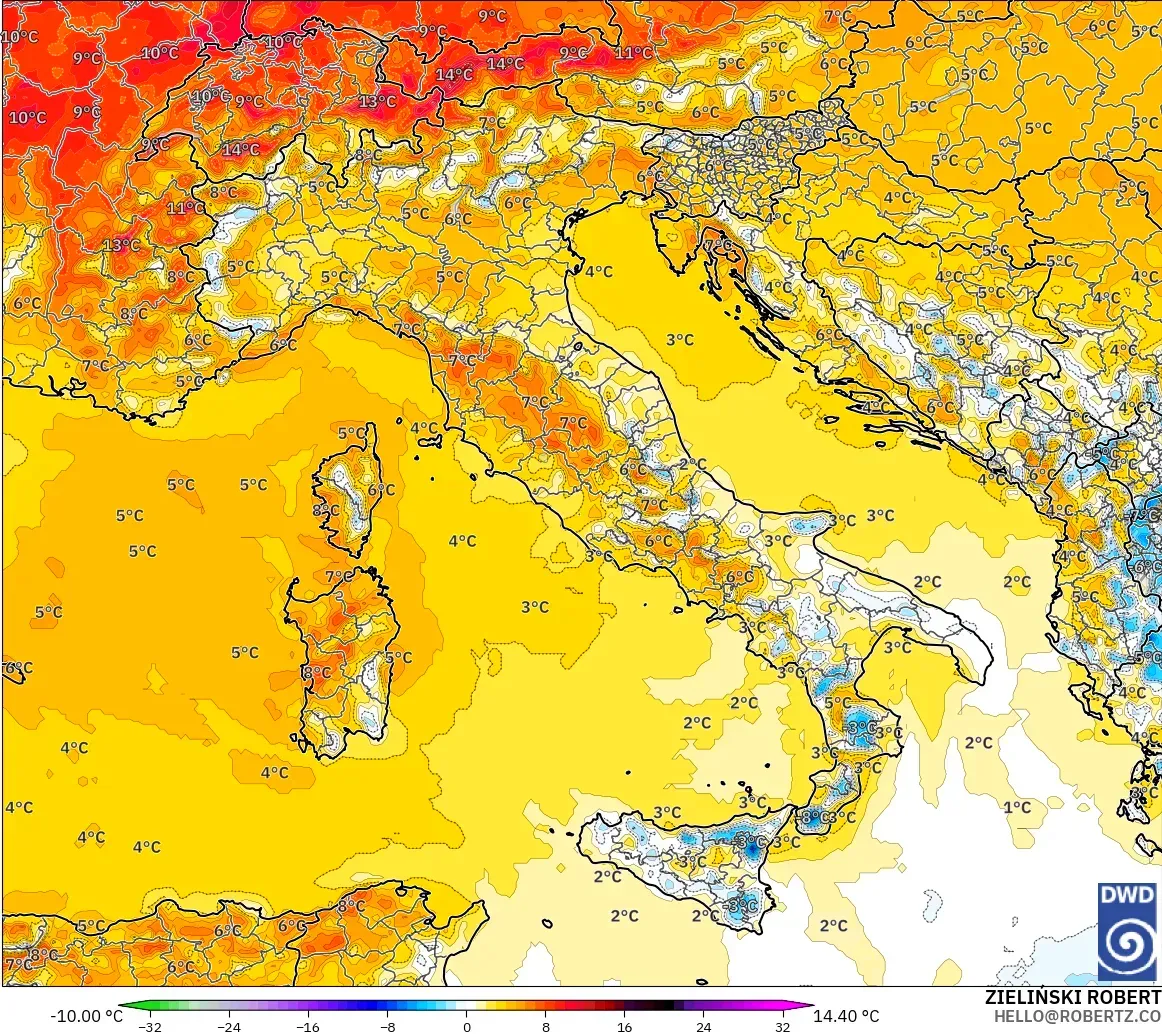 ICON model - Italy, Temperature at 2m Anomaly