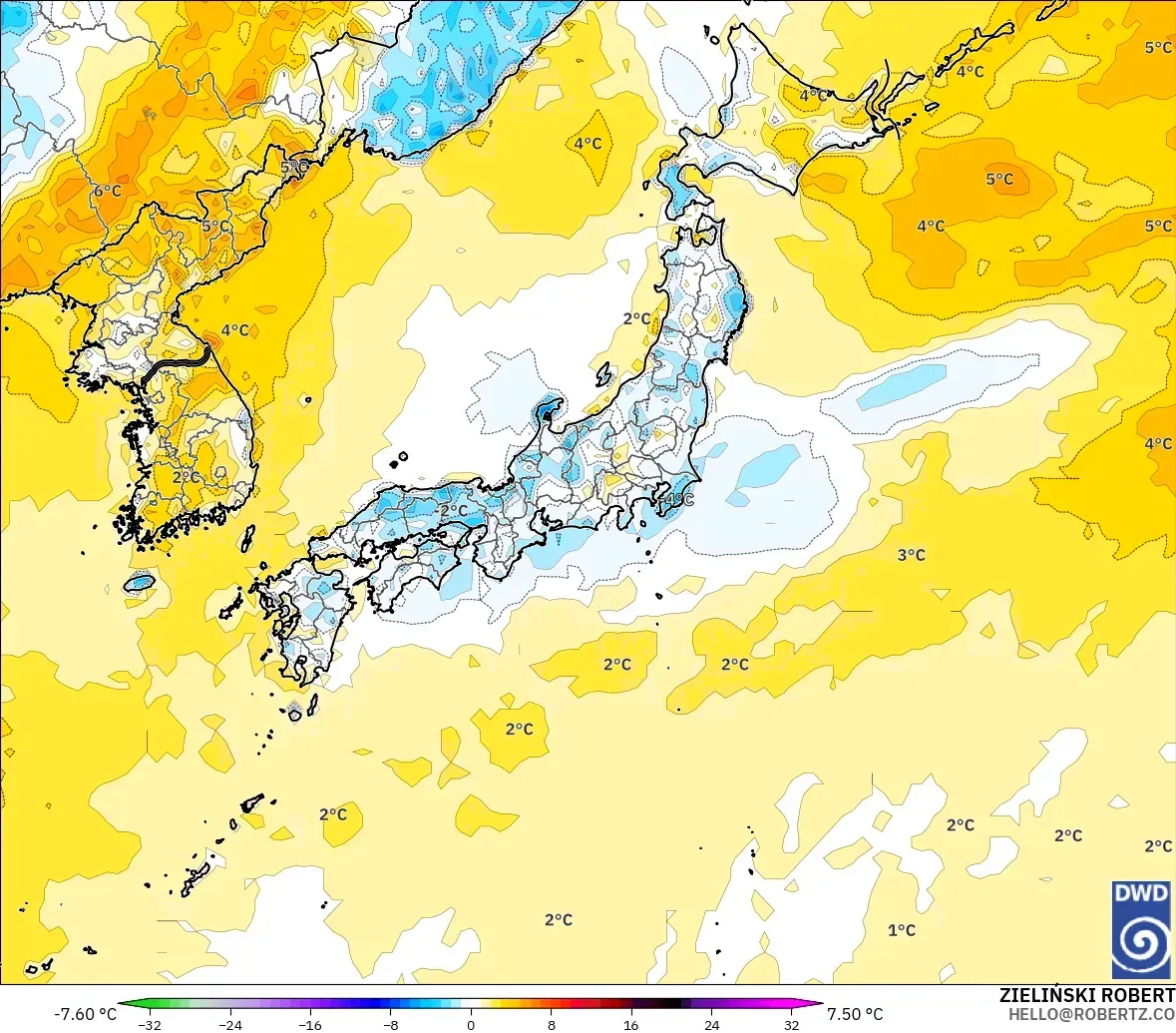ICON model - Japan, Temperature at 2m Anomaly