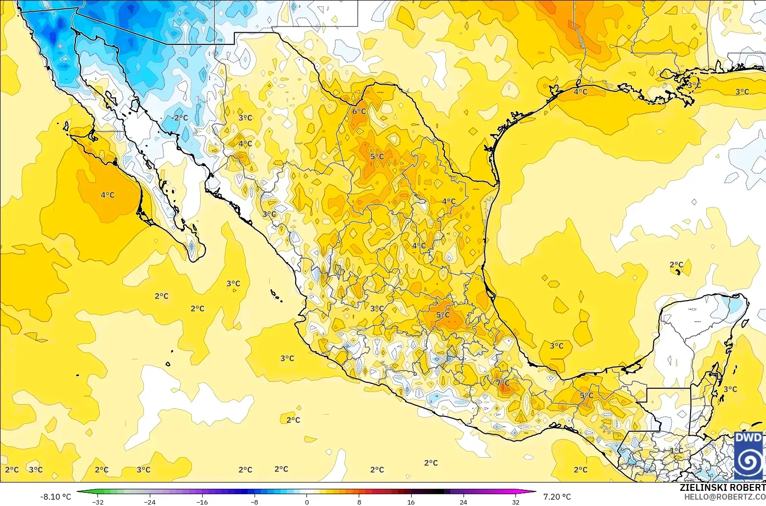 ICON model - Mexico, Temperature at 2m Anomaly