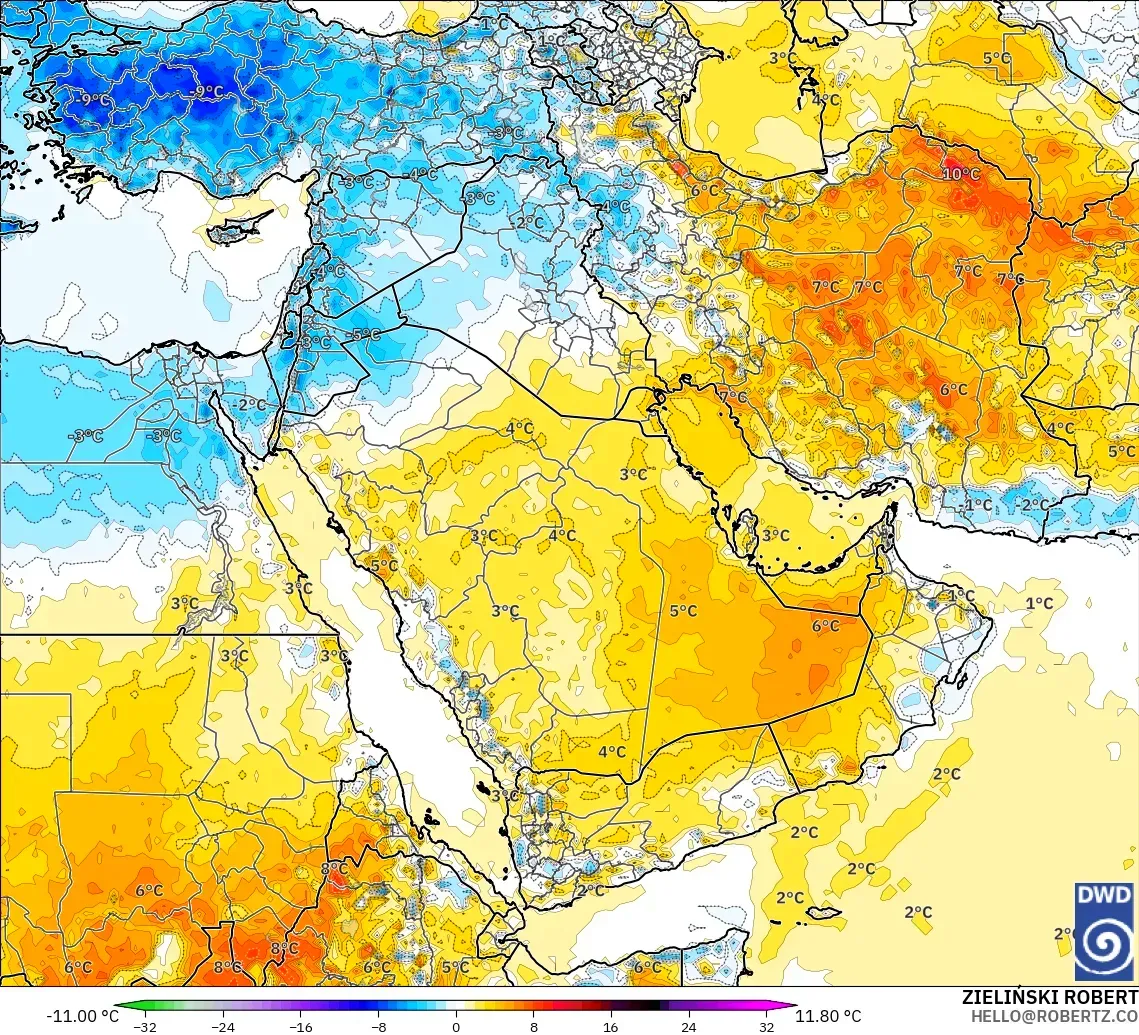 ICON model - Middle East, Temperature at 2m Anomaly
