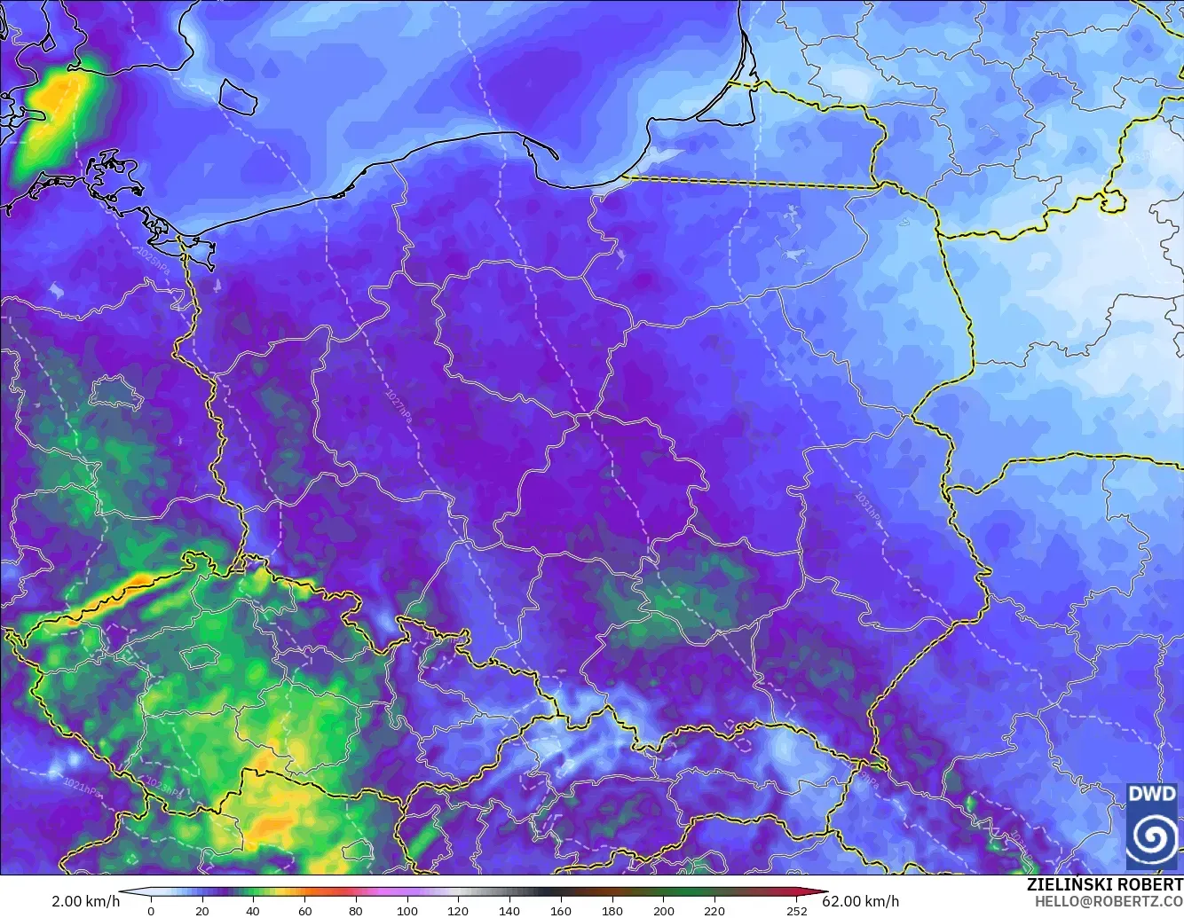 ICON model - Poland, Wind Gusts Peak