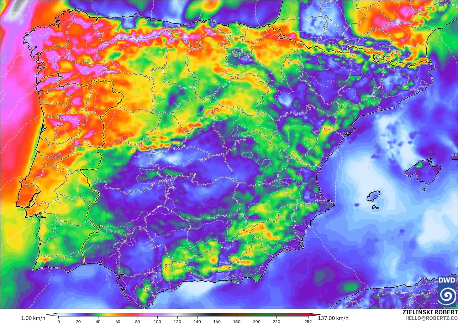 ICON model - Spain, Wind Gusts Peak