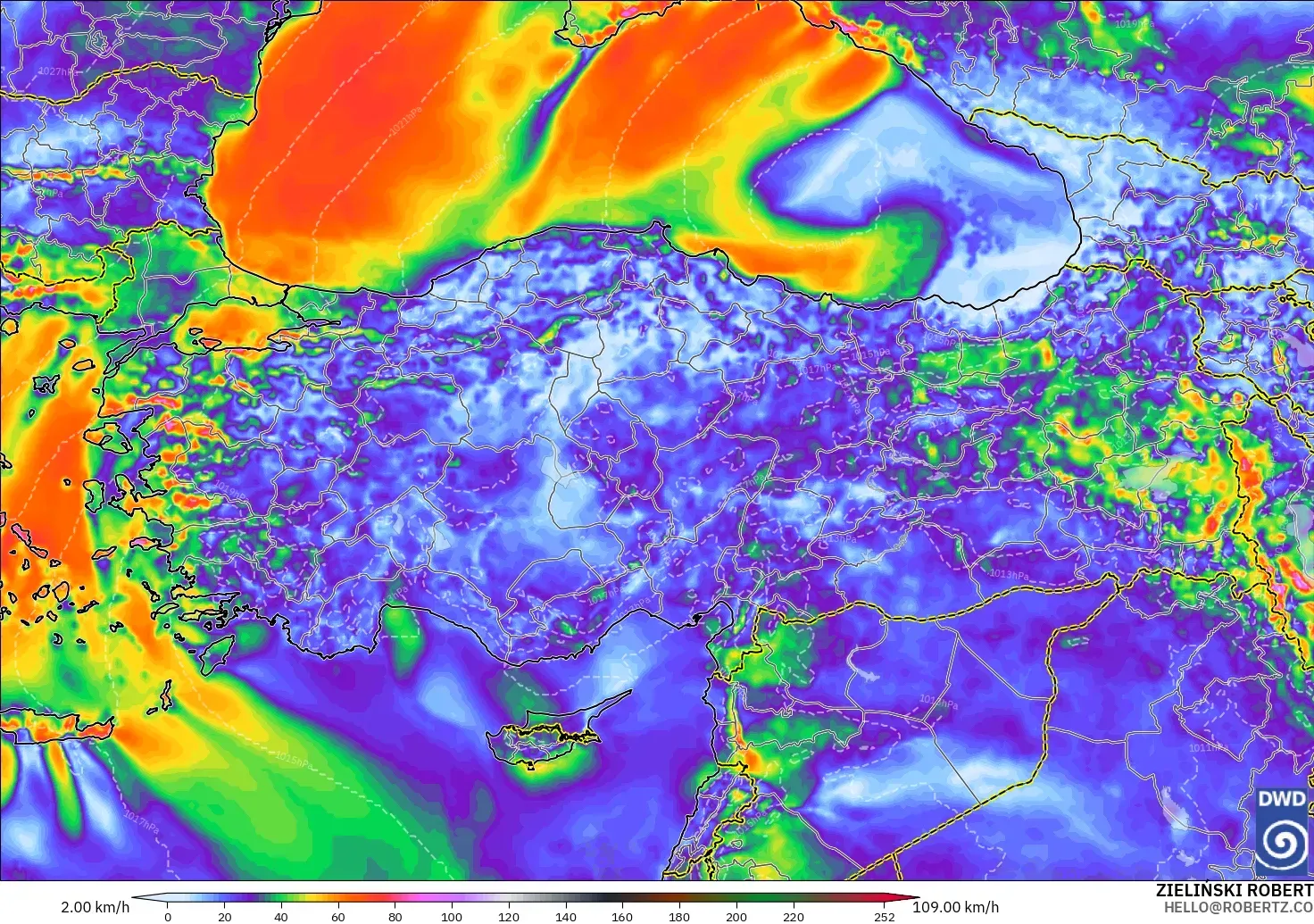 ICON model - Turkey, Wind Gusts Peak