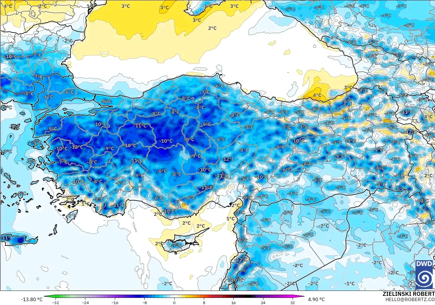 ICON model - Turkey, Temperature at 2m Anomaly