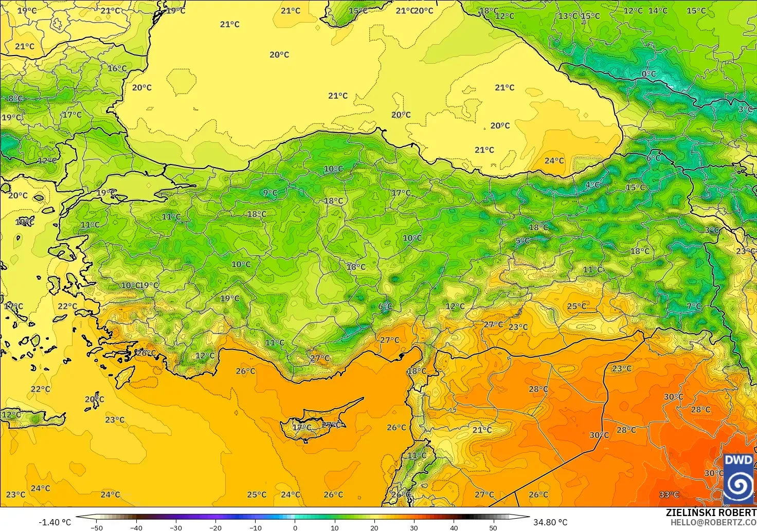 ICON model - Turkey, Temperature at 2m