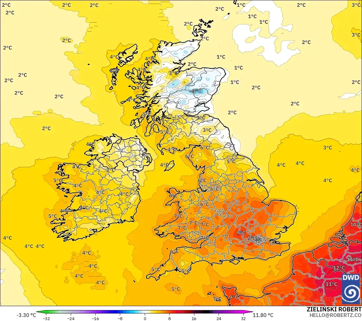 ICON model - United Kingdom, Temperature at 2m Anomaly