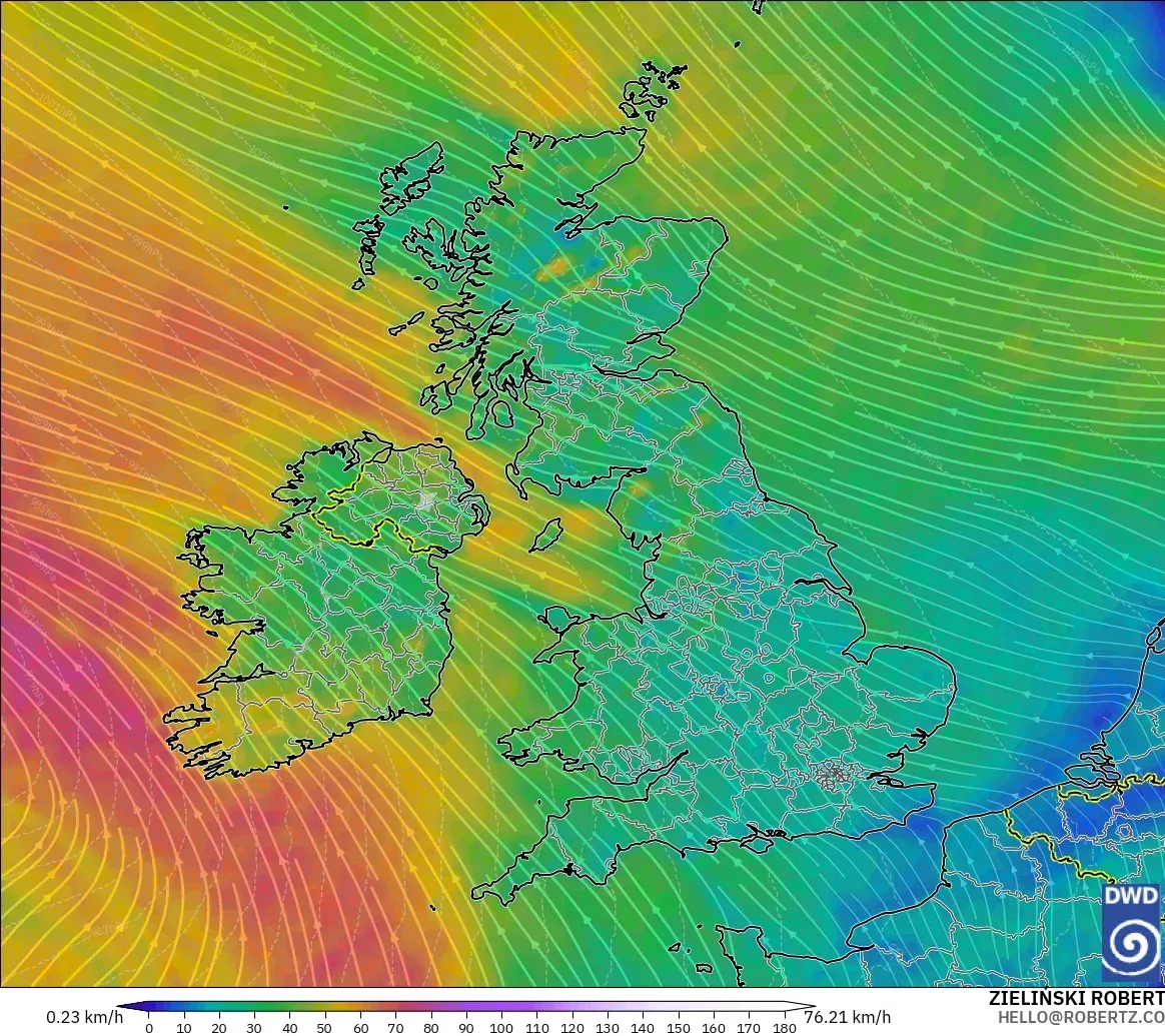 ICON model - United Kingdom, Wind at 10m