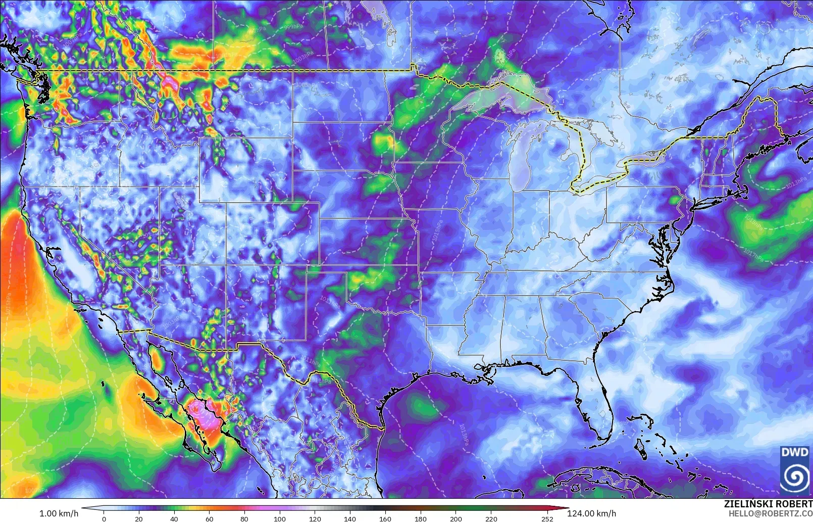 ICON model - United States, Wind Gusts Peak