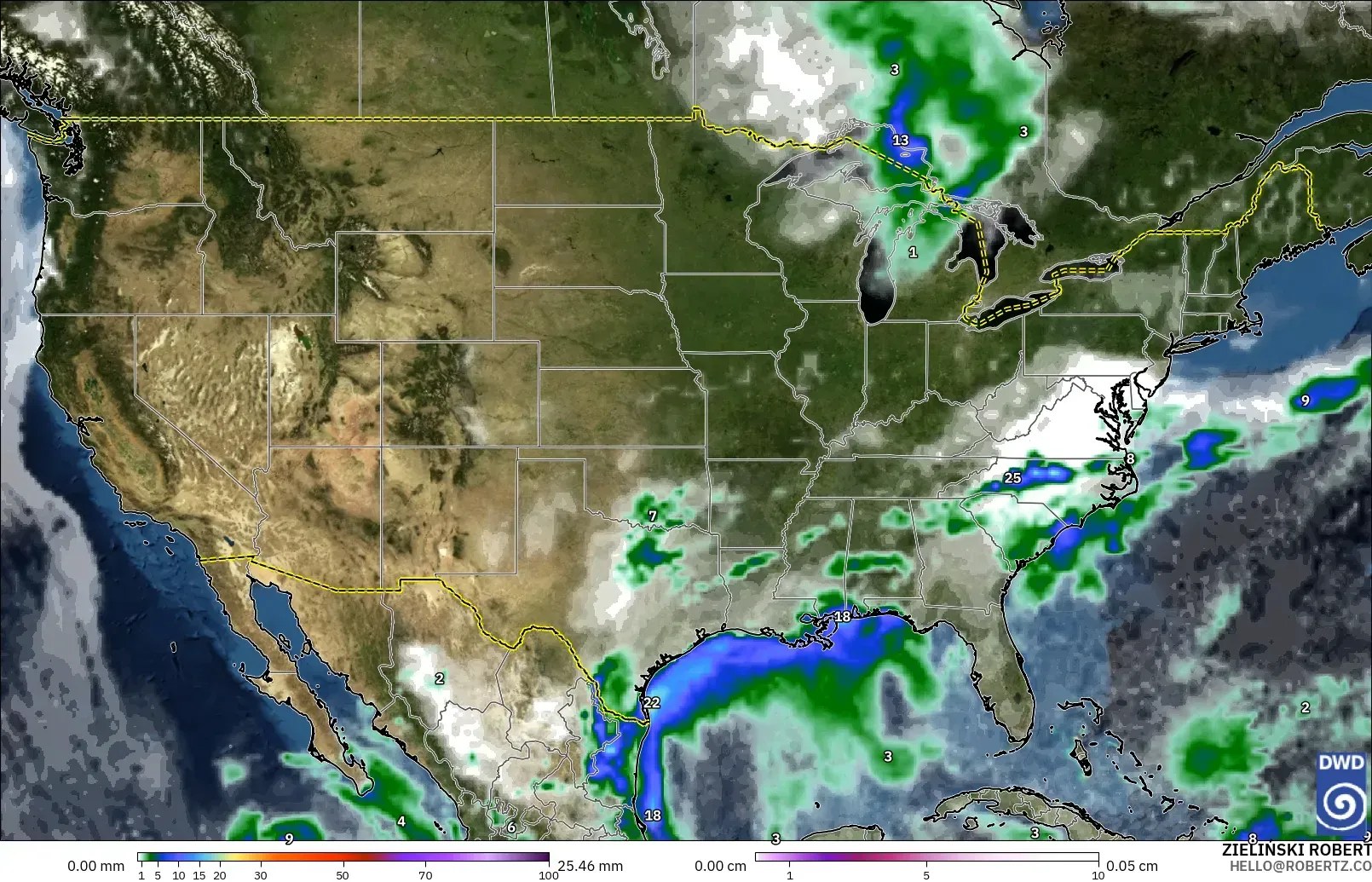ICON model - United States, Precipitation, Clouds, and Pressure
