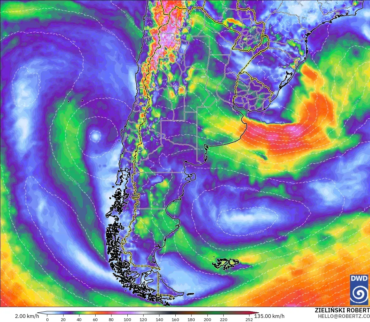 ICON model - Argentina, Wind Gusts Peak