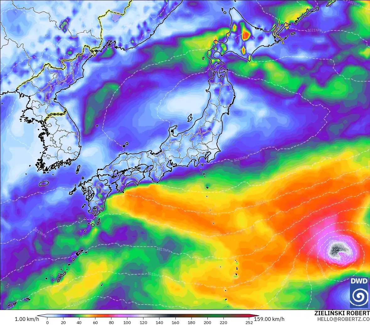ICON model - Japan, Wind Gusts Peak