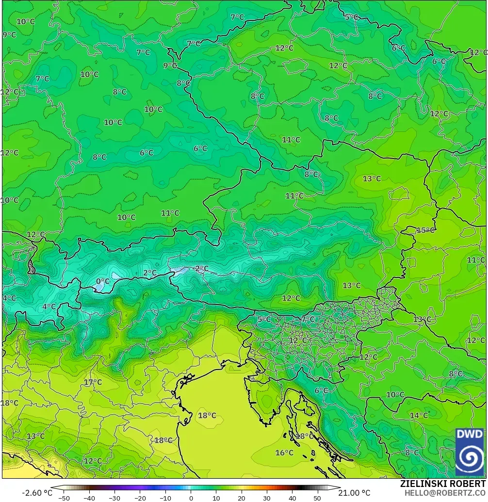 ICON model - Austria, Temperature at 2m