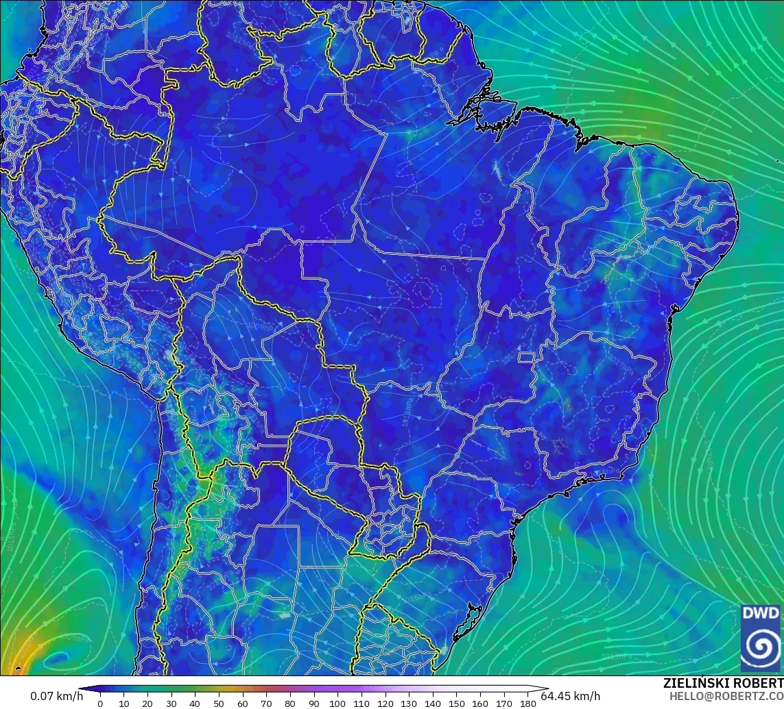 ICON model - Brazil, Wind at 10m