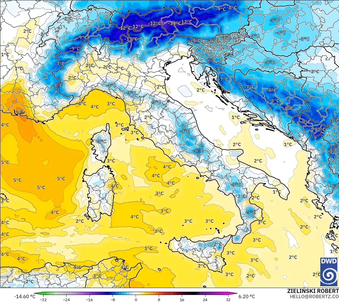 ICON model - Italy, Temperature at 850hPa Anomaly