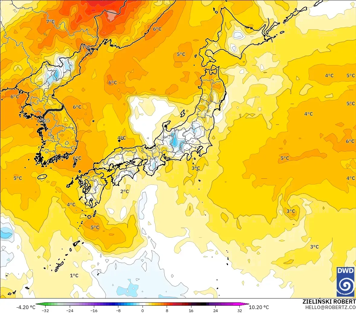 ICON model - Japan, Temperature at 850hPa Anomaly
