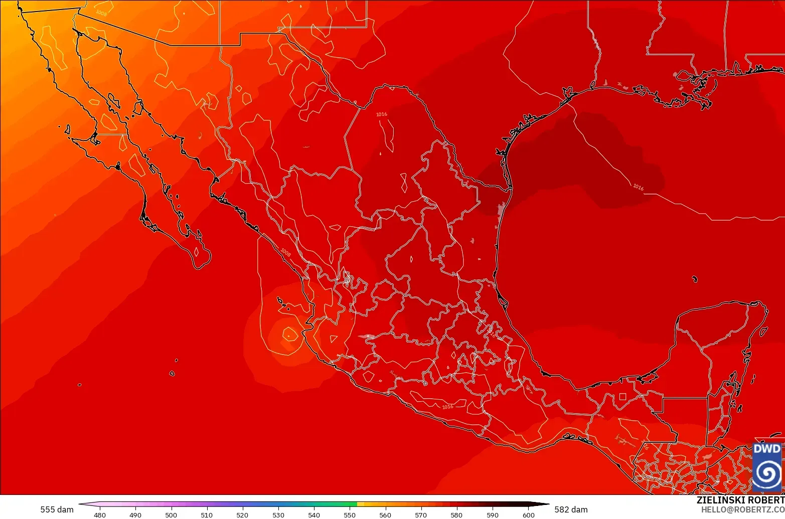 ICON model - Mexico, Geopotential height at 500hPa