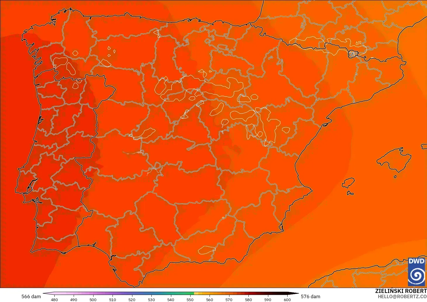ICON model - Spain, Geopotential height at 500hPa