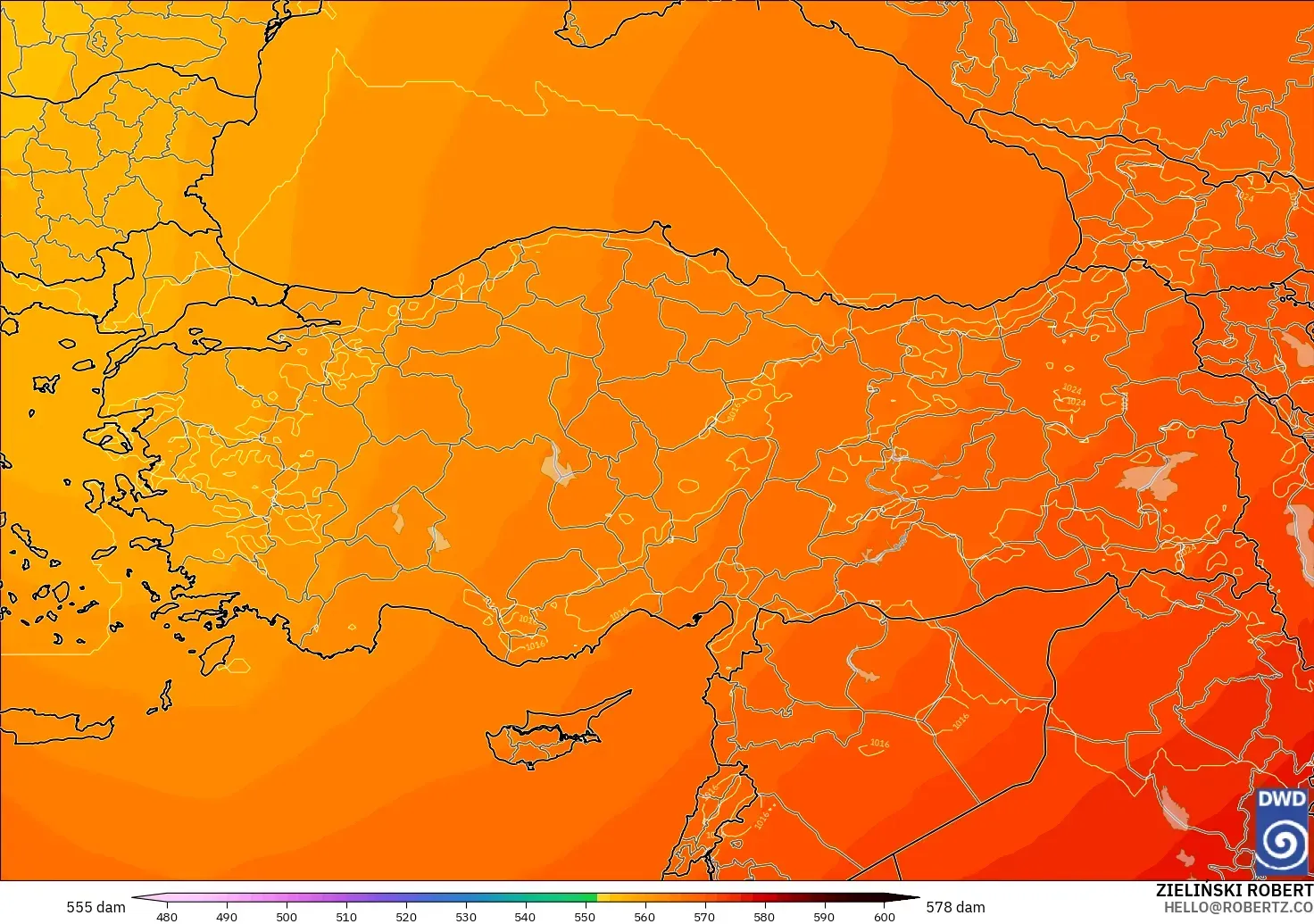 ICON model - Turkey, Geopotential height at 500hPa