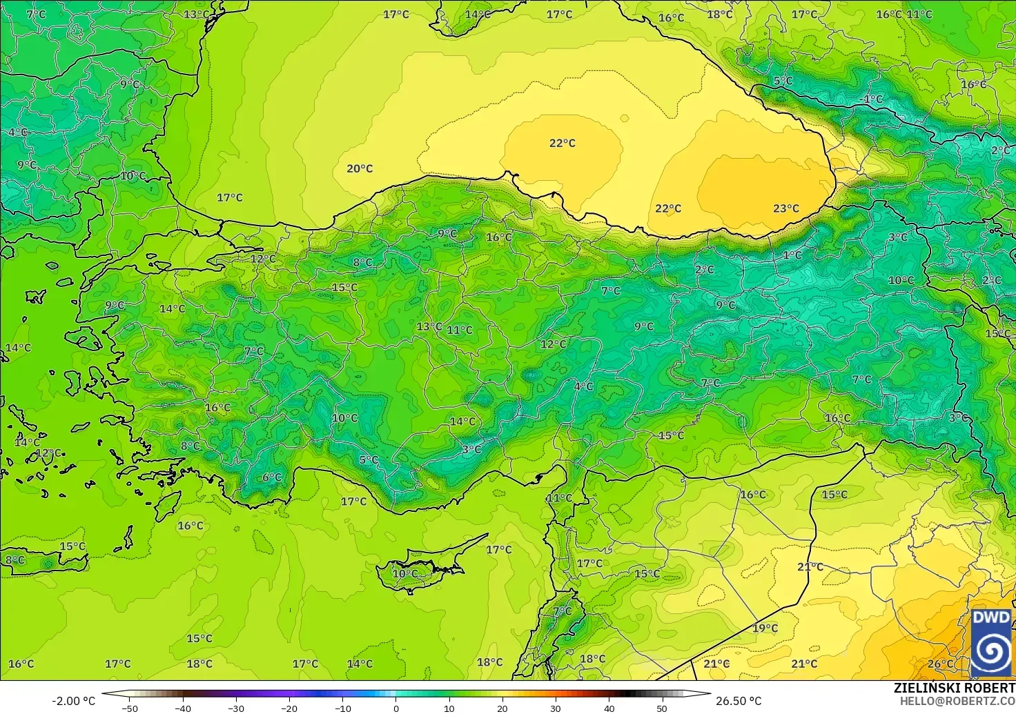 ICON model - Turkey, Temperature at 850hPa