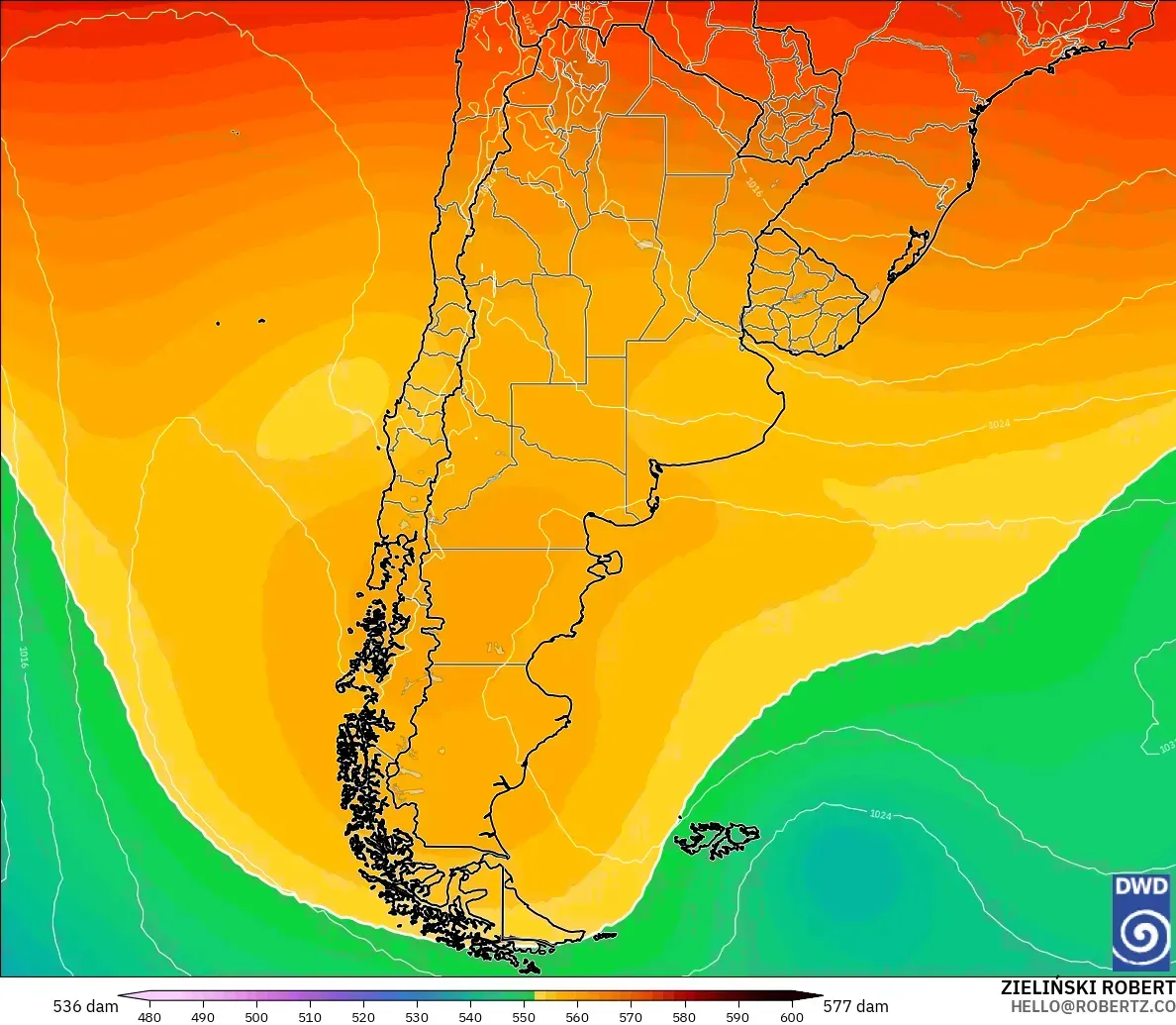 ICON model - Argentina, Geopotential height at 500hPa