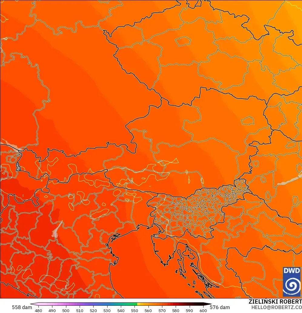 ICON model - Austria, Geopotential height at 500hPa