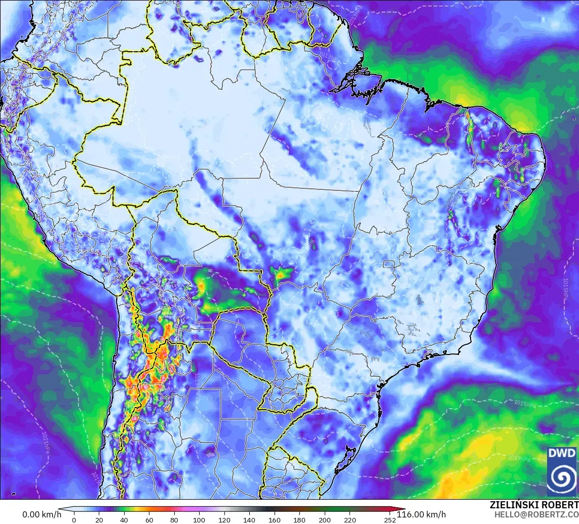 ICON model - Brazil, Wind Gusts Peak