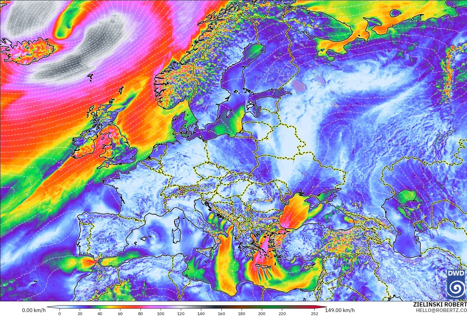 ICON model - Europe, Wind Gusts Peak