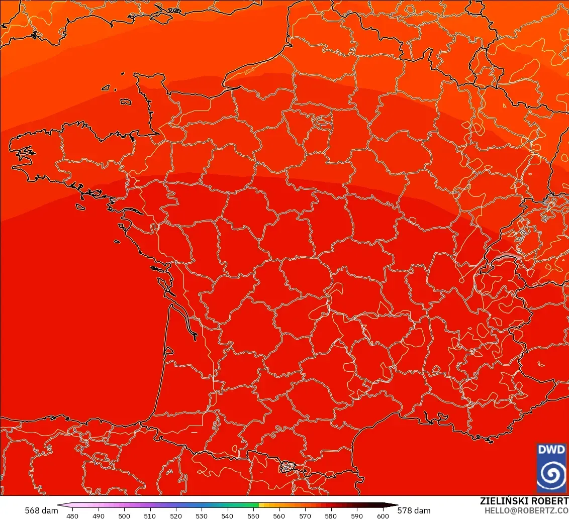 ICON model - France, Geopotential height at 500hPa