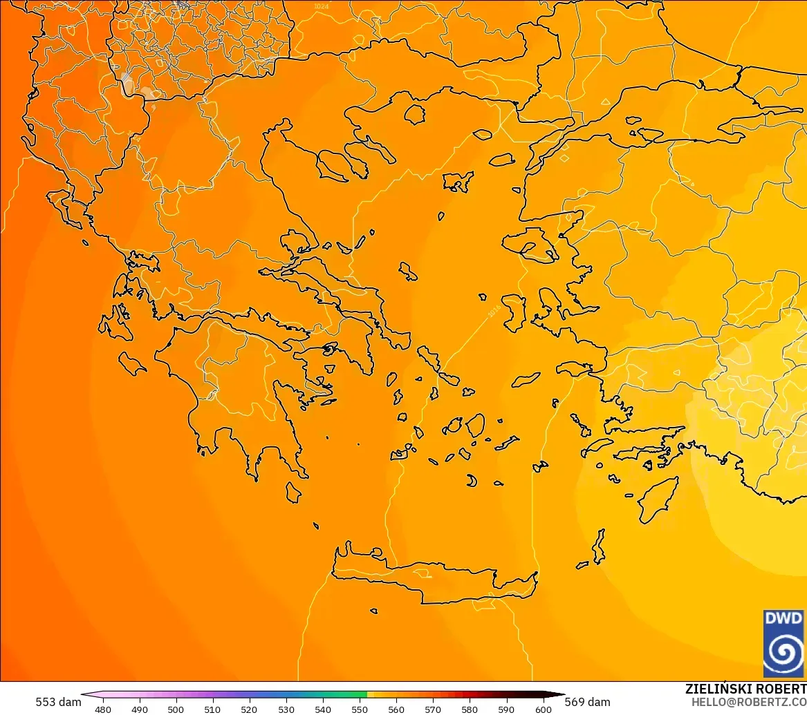 ICON model - Greece, Geopotential height at 500hPa