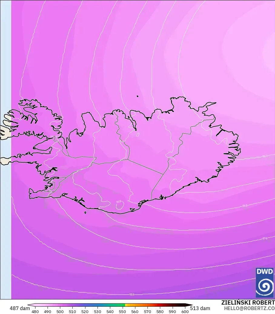 ICON model - Iceland, Geopotential height at 500hPa
