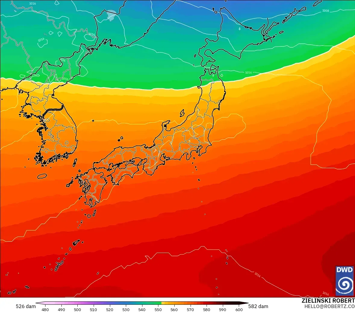 ICON model - Japan, Geopotential height at 500hPa