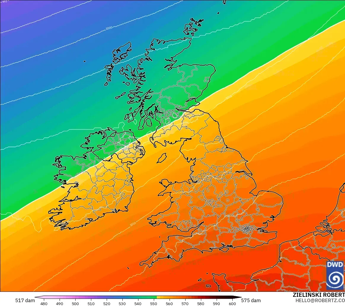 ICON model - United Kingdom, Geopotential height at 500hPa