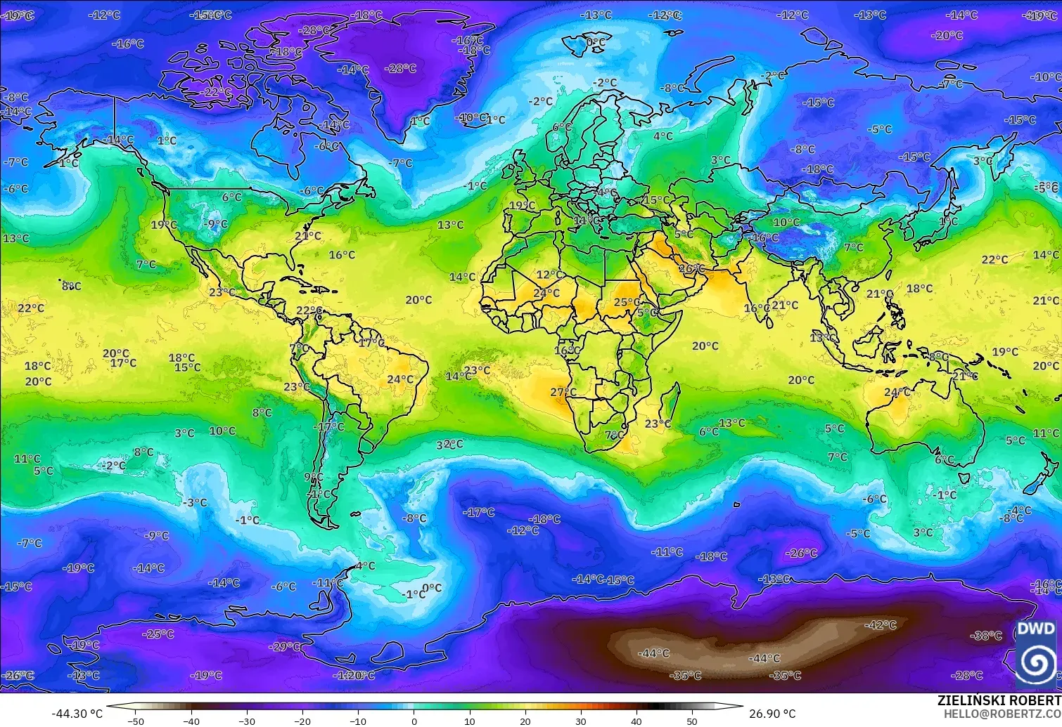 ICON model - World, Temperature at 850hPa