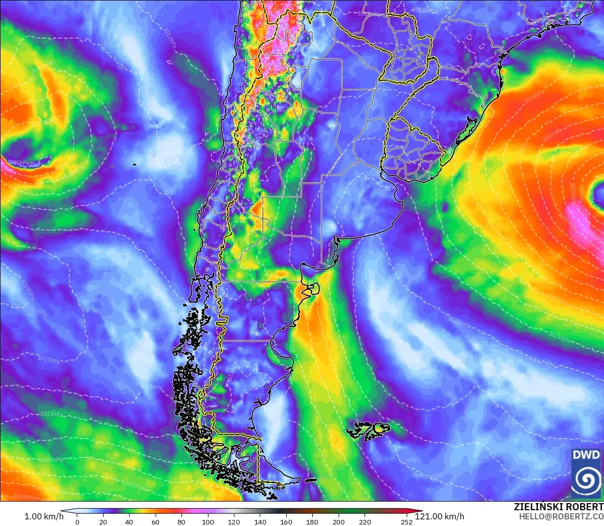 ICON model - Argentina, Wind Gusts